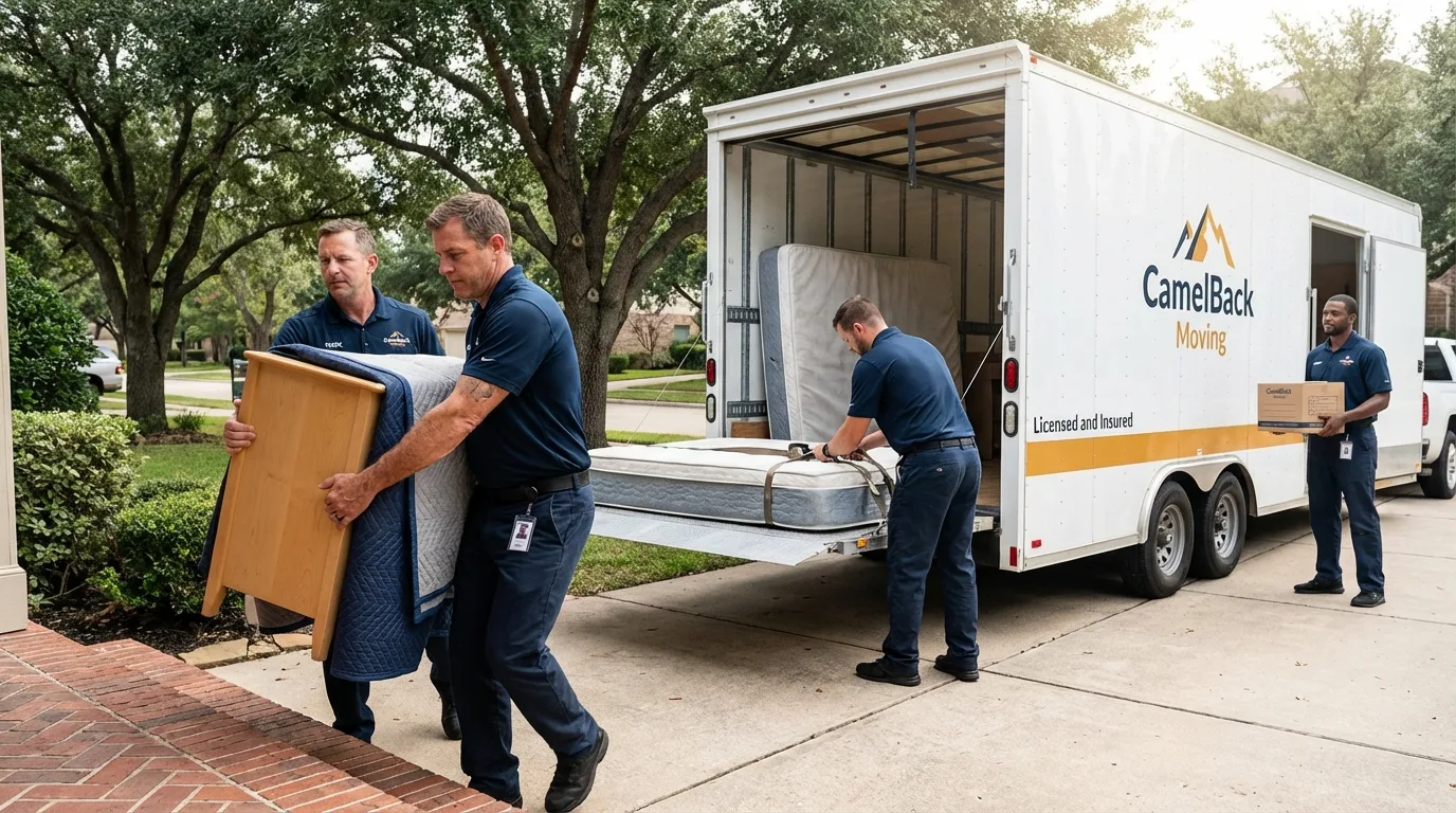 Crew loading residential truck for cross-state move from Butler, WI