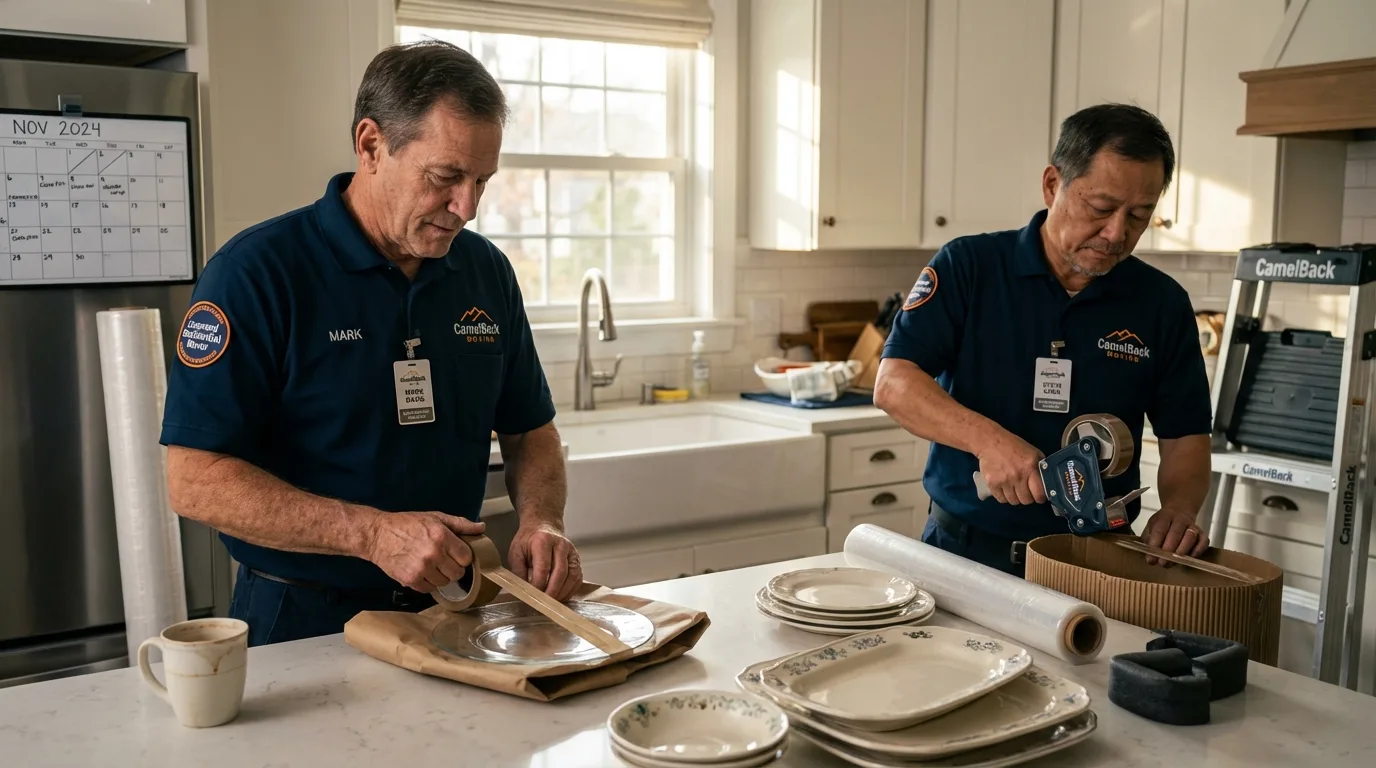 Professional crew packing kitchen dishware in Butler, WI
